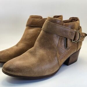 Clarks Spye Belle Booties Women's 7 Camel Distressed Leather Ankle Boots